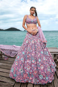House of Panchhi Mauve Net Sequins, Mirror And Thread Embroidery Lehenga Choli & Dupatta