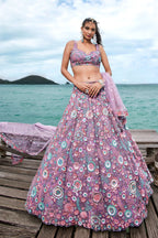 House of Panchhi Mauve Net Sequins, Mirror And Thread Embroidery Lehenga Choli & Dupatta