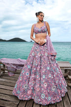 House of Panchhi Mauve Net Sequins, Mirror And Thread Embroidery Lehenga Choli & Dupatta