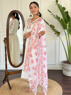 The52 Women's Off White Viscose Rayon Embroidered Flared Kurta, Pant and Dupatta Set - Distacart