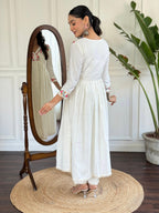 The52 Women's Off White Viscose Rayon Embroidered Flared Kurta, Pant and Dupatta Set - Distacart