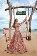 House of Panchhi Rose Gold Net Sequins, Moti, Mirror And Thread Embroidery Lehenga Choli & Dupatta