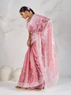 Monjolika Fashion Light Pink Thread Work Soft Burberry Ceremonial Trendy Saree