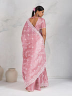 Monjolika Fashion Light Pink Thread Work Soft Burberry Ceremonial Trendy Saree