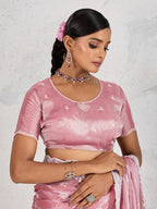 Monjolika Fashion Light Pink Thread Work Soft Burberry Ceremonial Trendy Saree