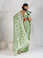 Monjolika Fashion Light Green Thread Work Soft Burberry Ceremonial Trendy Saree