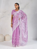 Monjolika Fashion Lavender Thread Work Soft Burberry Ceremonial Trendy Saree