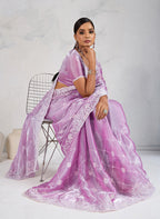 Monjolika Fashion Lavender Thread Work Soft Burberry Ceremonial Trendy Saree