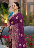 Monjolika Fashion Indian Traditional Wear Purple Color Dola Silk Saree