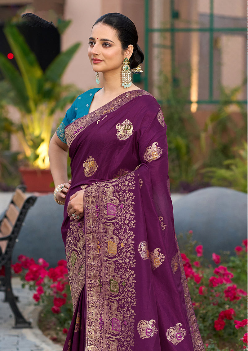Monjolika Fashion Indian Traditional Wear Purple Color Dola Silk Saree