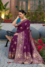 Monjolika Fashion Indian Traditional Wear Purple Color Dola Silk Saree