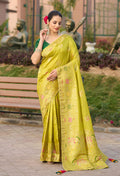 Monjolika Fashion Indian Traditional Wear Parrot Green Color Dola Silk Saree