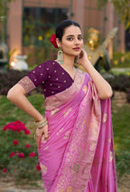 Monjolika Fashion Indian Traditional Wear Rose Pink Color Dola Silk Saree