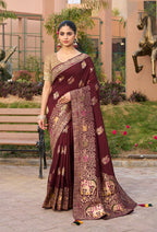 Monjolika Fashion Indian Traditional Wear Maroon Color Dola Silk Saree