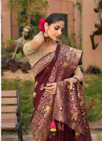 Monjolika Fashion Indian Traditional Wear Maroon Color Dola Silk Saree