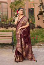 Monjolika Fashion Indian Traditional Wear Maroon Color Dola Silk Saree