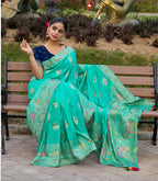 Monjolika Fashion Indian Traditional Wear Turquoise Color Dola Silk Saree