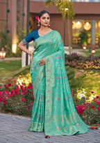 Monjolika Fashion Turquoise Color Dola Silk Gharchola Design Rich Pallu Work Saree