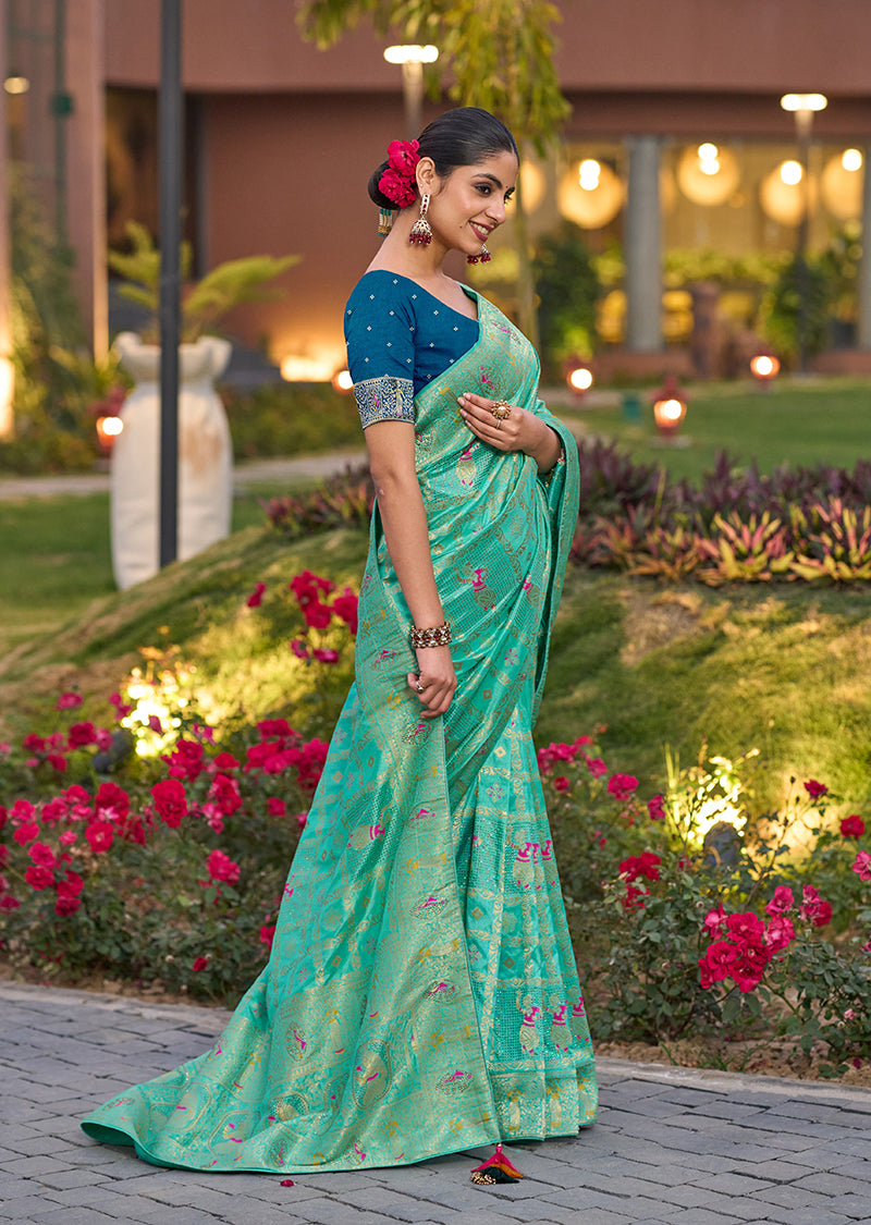 Monjolika Fashion Turquoise Color Dola Silk Gharchola Design Rich Pallu Work Saree