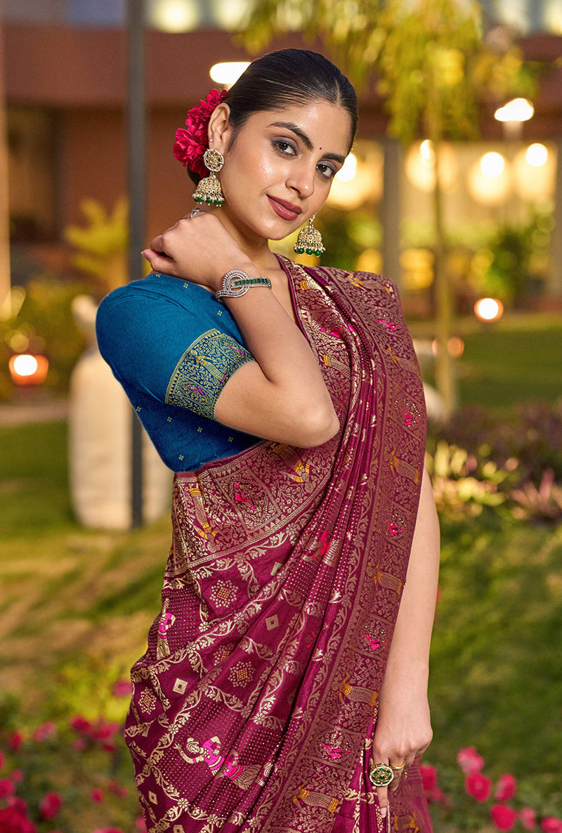 Monjolika Fashion Dark Pink Color Dola Silk Gharchola Design Rich Pallu Work Saree