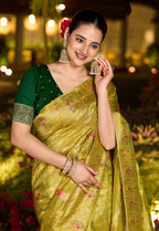 Monjolika Fashion Parrot Green Color Dola Silk Gharchola Design Rich Pallu Work Saree