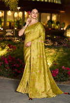 Monjolika Fashion Parrot Green Color Dola Silk Gharchola Design Rich Pallu Work Saree