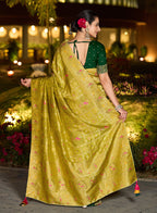 Monjolika Fashion Parrot Green Color Dola Silk Gharchola Design Rich Pallu Work Saree
