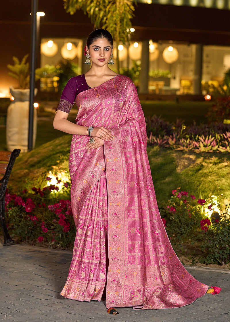 Monjolika Fashion Light Pink Color Dola Silk Gharchola Design Rich Pallu Work Saree