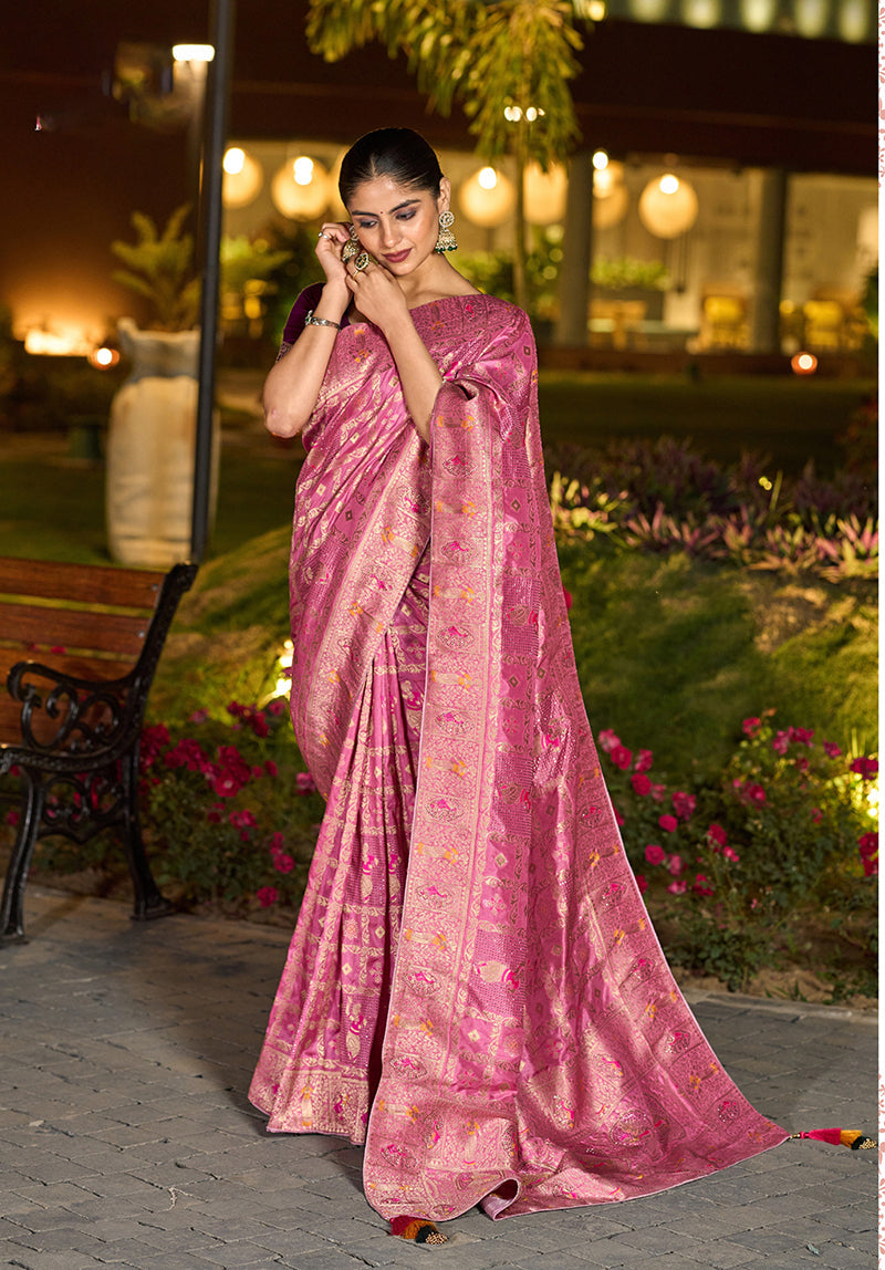Monjolika Fashion Light Pink Color Dola Silk Gharchola Design Rich Pallu Work Saree
