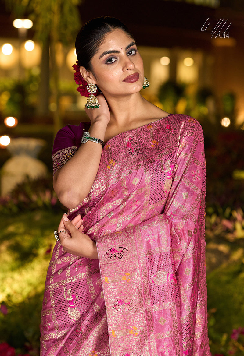 Monjolika Fashion Light Pink Color Dola Silk Gharchola Design Rich Pallu Work Saree