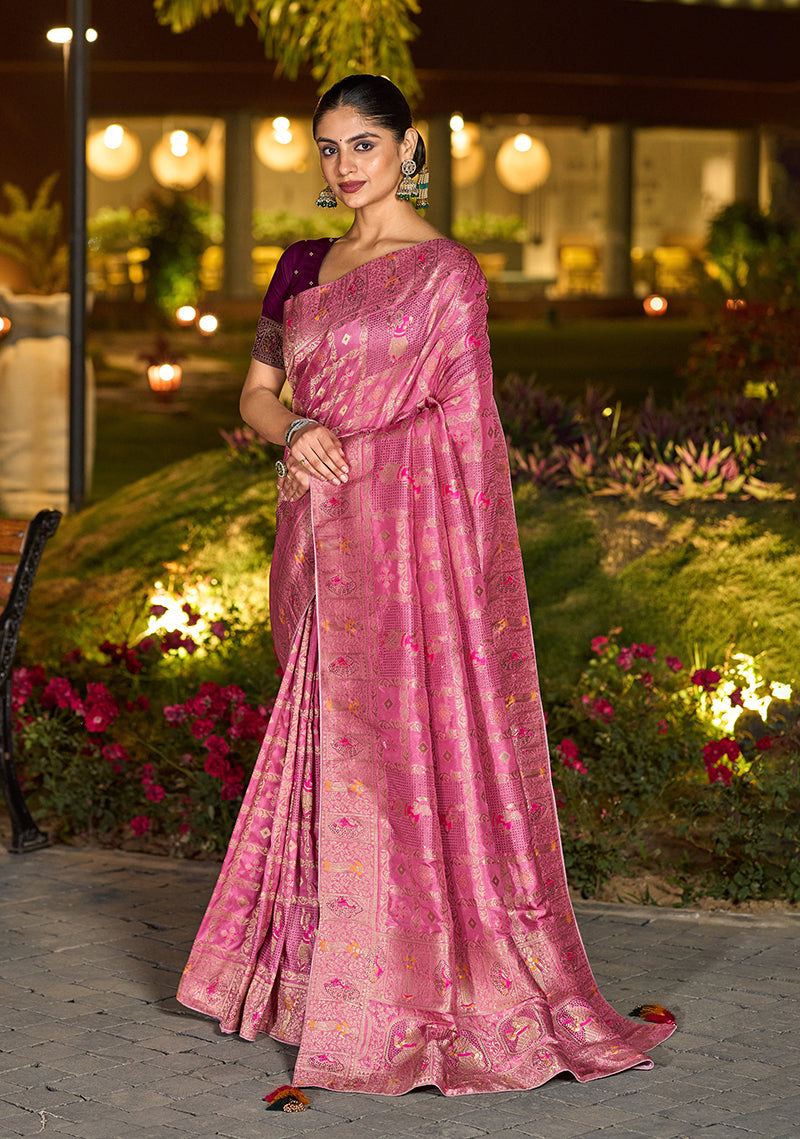 Monjolika Fashion Light Pink Color Dola Silk Gharchola Design Rich Pallu Work Saree