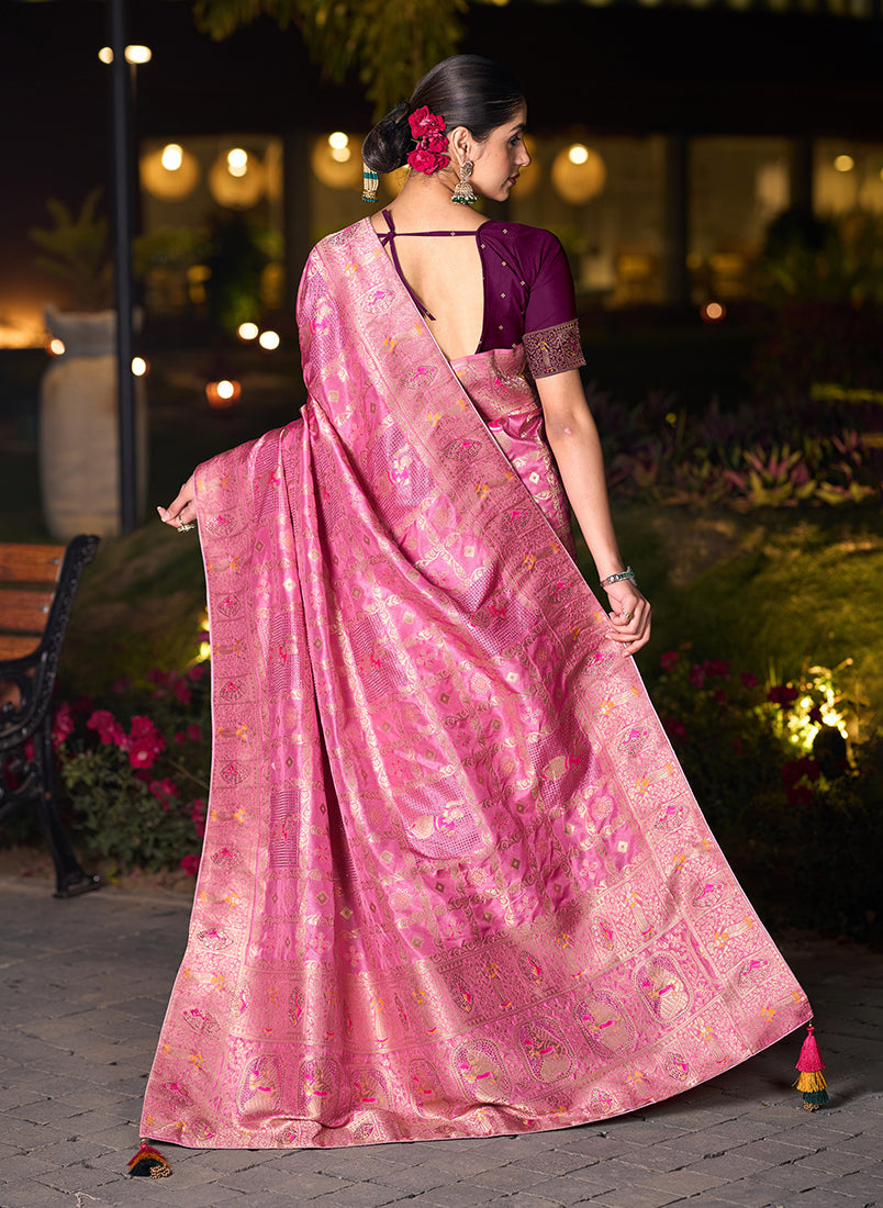 Monjolika Fashion Light Pink Color Dola Silk Gharchola Design Rich Pallu Work Saree