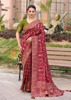 Monjolika Fashion Maroon Color Dola Silk Gharchola Design Rich Pallu Work Saree