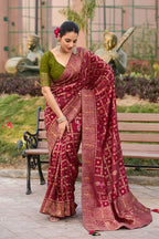 Monjolika Fashion Maroon Color Dola Silk Gharchola Design Rich Pallu Work Saree