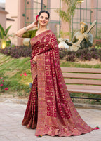 Monjolika Fashion Maroon Color Dola Silk Gharchola Design Rich Pallu Work Saree