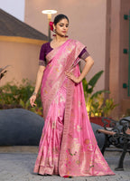 Monjolika Fashion Dola Silk Meenakari Weave Work Traditional Saree In Light Pink