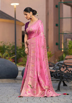 Monjolika Fashion Dola Silk Meenakari Weave Work Traditional Saree In Light Pink