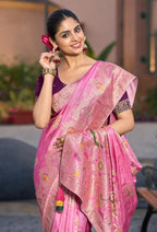 Monjolika Fashion Dola Silk Meenakari Weave Work Traditional Saree In Light Pink
