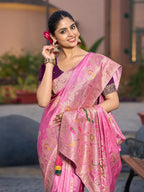 Monjolika Fashion Dola Silk Meenakari Weave Work Traditional Saree In Light Pink