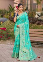 Monjolika Fashion Dola Silk Meenakari Weave Work Traditional Saree In Turquoise