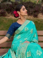 Monjolika Fashion Dola Silk Meenakari Weave Work Traditional Saree In Turquoise