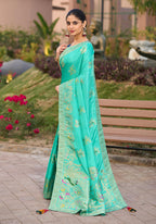 Monjolika Fashion Dola Silk Meenakari Weave Work Traditional Saree In Turquoise