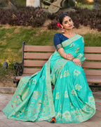 Monjolika Fashion Dola Silk Meenakari Weave Work Traditional Saree In Turquoise