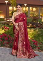 Monjolika Fashion Dola Silk Meenakari Weave Work Traditional Saree In Maroon