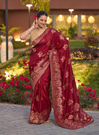 Monjolika Fashion Dola Silk Meenakari Weave Work Traditional Saree In Maroon