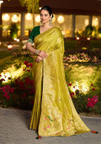 Monjolika Fashion Dola Silk Meenakari Weave Work Traditional Saree In Parrot Green