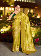 Monjolika Fashion Dola Silk Meenakari Weave Work Traditional Saree In Parrot Green