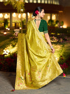 Monjolika Fashion Dola Silk Meenakari Weave Work Traditional Saree In Parrot Green