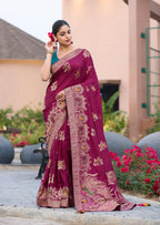 Monjolika Fashion Dola Silk Meenakari Weave Work Traditional Saree In Purple