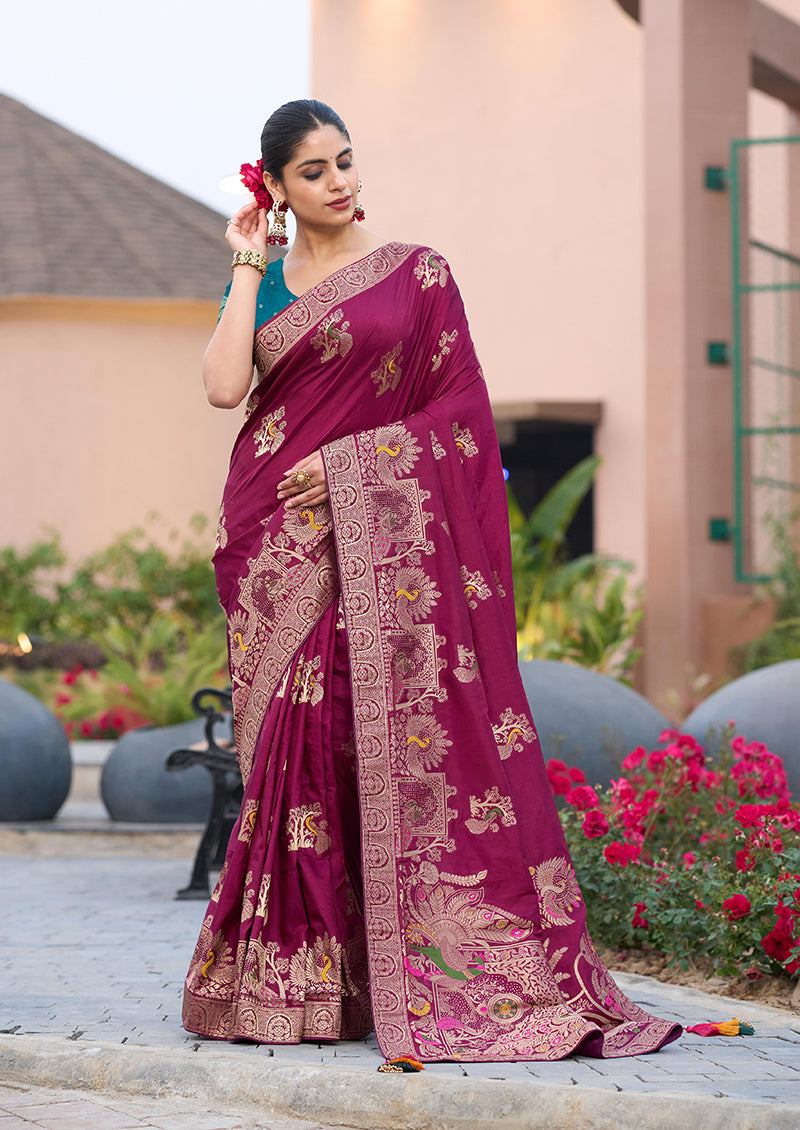 Monjolika Fashion Dola Silk Meenakari Weave Work Traditional Saree In Purple
